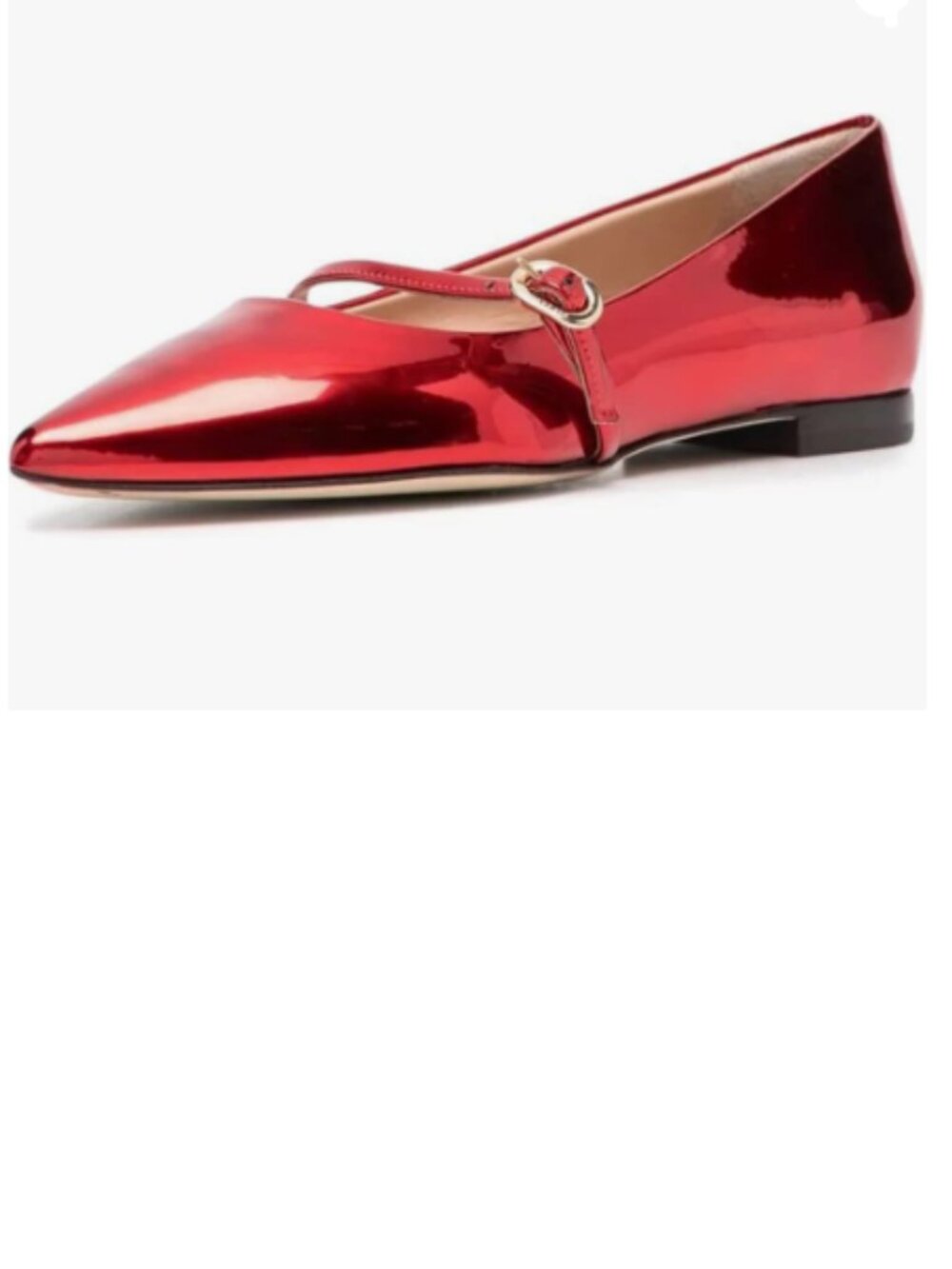 XYD Red Mary Jane Pointed Toe Dressy Flats with Buckle Strap Patent Leather Shoe